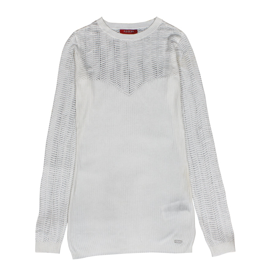 Guess Women Long Sleeve White Sweater Top - 3alababak
