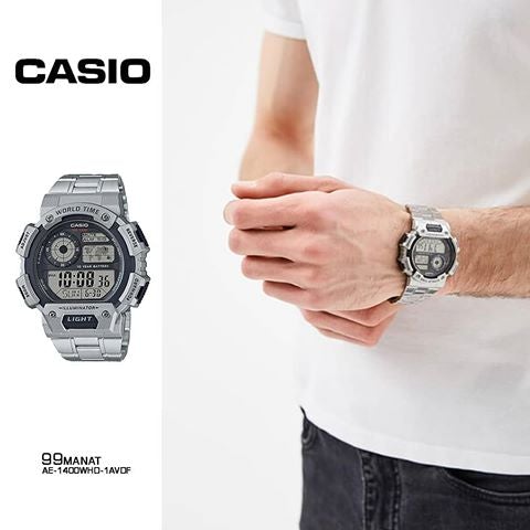 Casio Men's Quartz Stainless Steel Silver Band Watch - AE-1400WHD-1AV - 3alababak