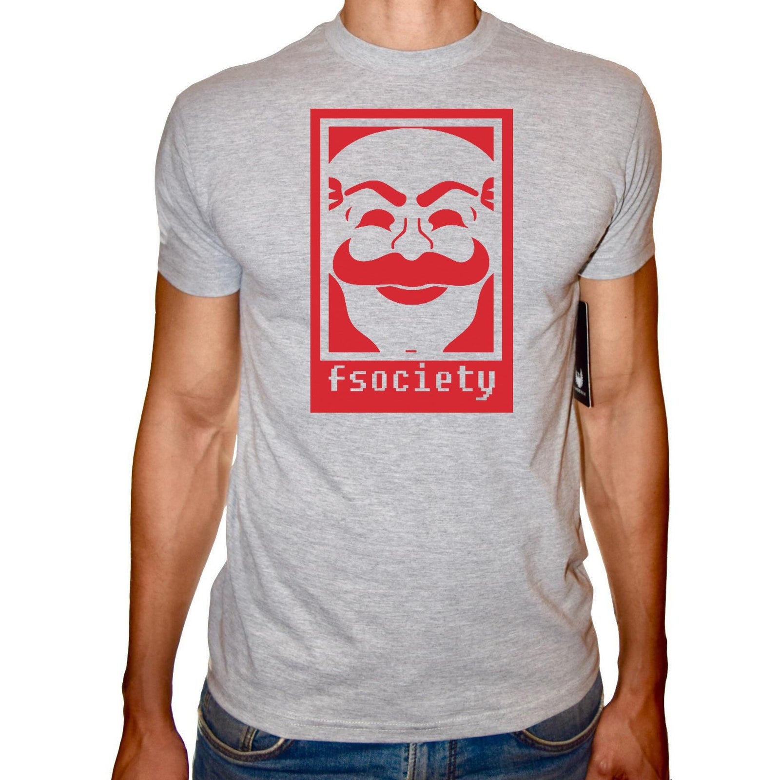 Phoenix GREY Round Neck Printed T-Shirt Men (Mr robot) - 3alababak