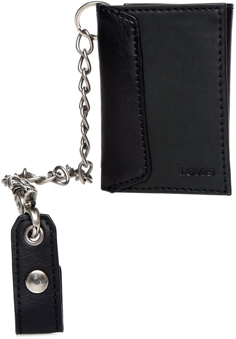 Levi's Men's Trifold 31LV1194 Wallet-Sleek and Slim Includes Id Window Black Chain - 3alababak