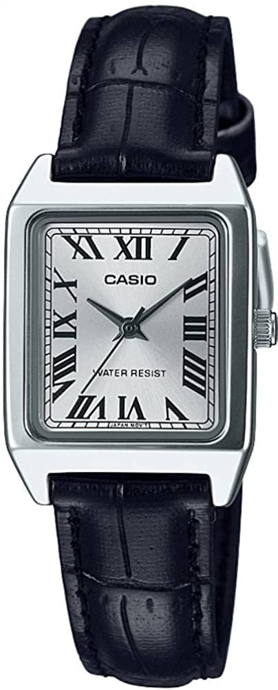 Casio LTP-V007L-7B1 Women's Rectangular Leather Strap Silver Roman Dial Dress Watch