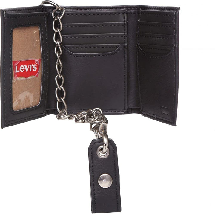 Levi's Men's Trifold 31LV1194 Wallet-Sleek and Slim Includes Id Window Black Chain - 3alababak