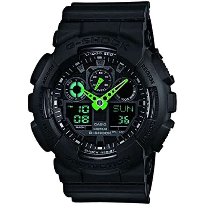 Casio Men's G­-Shock Analog ­Digital Watch GA­-100C-­1A3, Black/Green - 3alababak