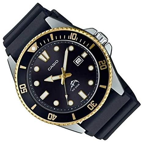 Casio Men's Diver Inspired Stainless Steel Quartz Watch with Resin Strap, Black, 25.6 (Model: MDV106G-1AV) - 3alababak
