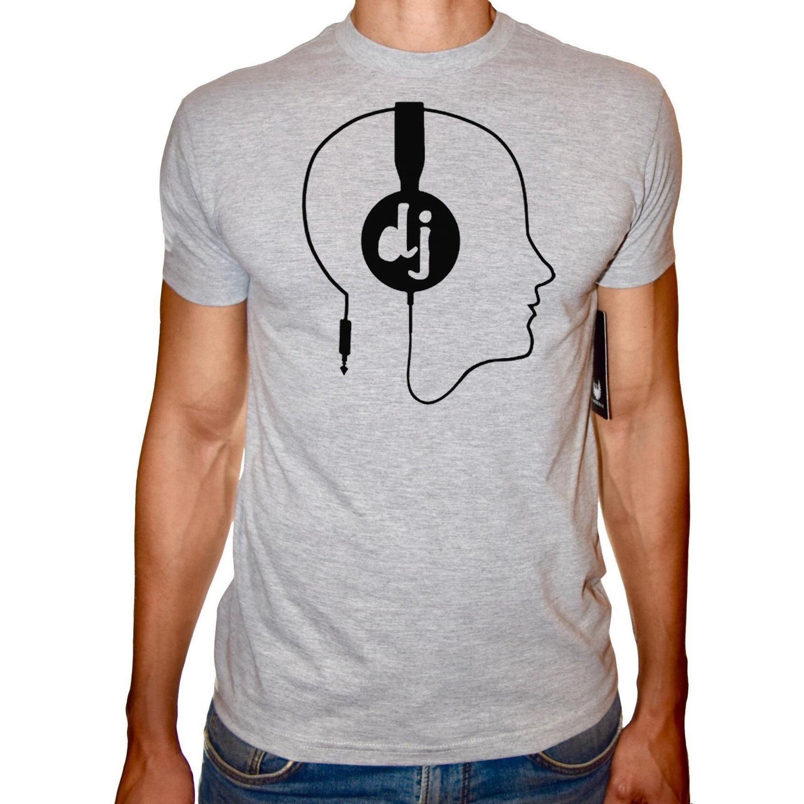 Phoenix GREY Round Neck Printed T-Shirt Men (Headphones) - 3alababak