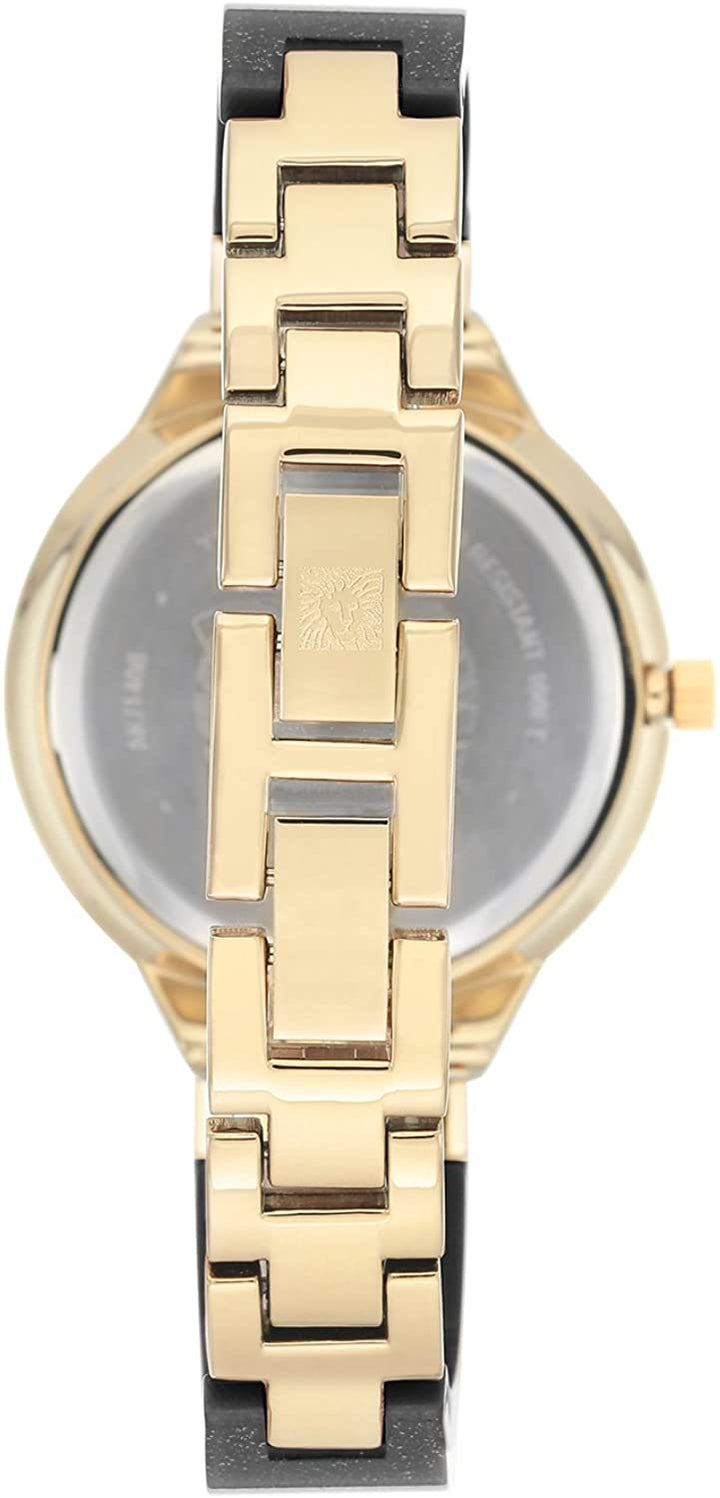 Anne Klein Women's AK/1408BKBK Swarovski Crystal Gold and Black Shimmer Resin Watch