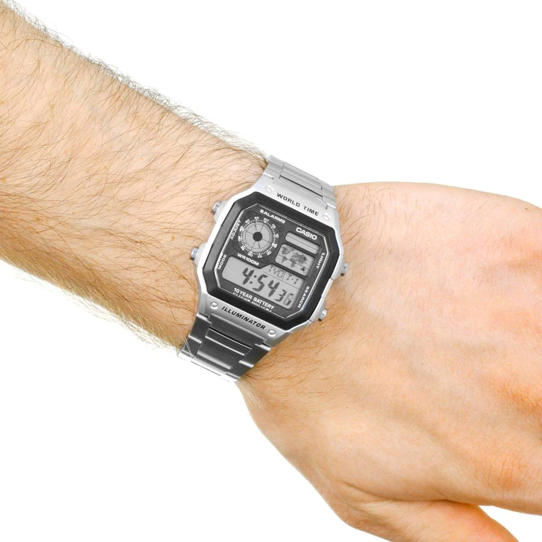 Casio Men's 10 Year Battery Quartz Watch with Stainless Steel Strap (Model: AE-1200WHD-7AVCF)