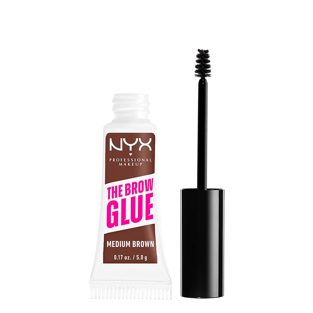 NYX PROFESSIONAL MAKEUP The Brow Glue, Extreme Hold Tinted Eyebrow Gel - Medium Brown - 3alababak