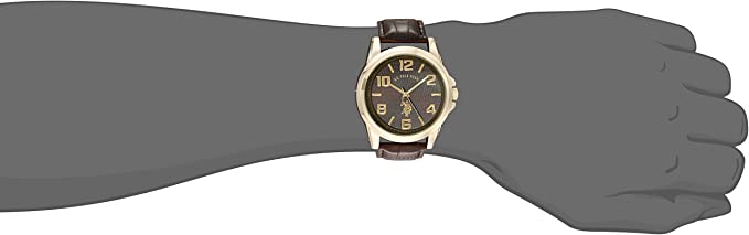 U.S. Polo Assn. Classic Men's USC50167 Analog Display Gold-Tone Watch With Brown Band - 3alababak