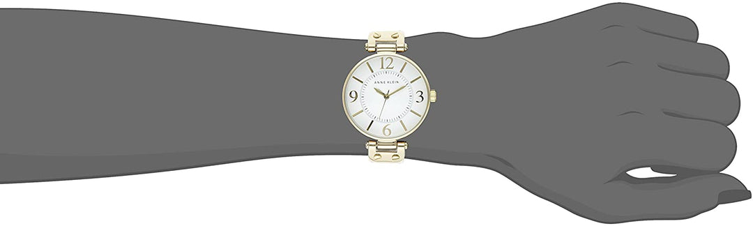 Anne Klein Women's 109168WTWT Gold-Tone and White Leather Strap Watch - 3alababak