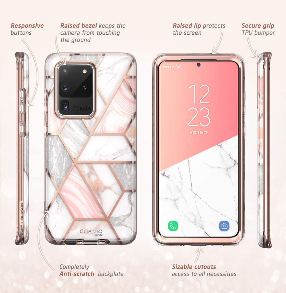 i-Blason Cosmo Series Case for Samsung Galaxy S20 Ultra 5G (2020 Release), Slim Stylish Protective Case Without Built-in Screen Protector, Ameth, 6.9'' - 3alababak