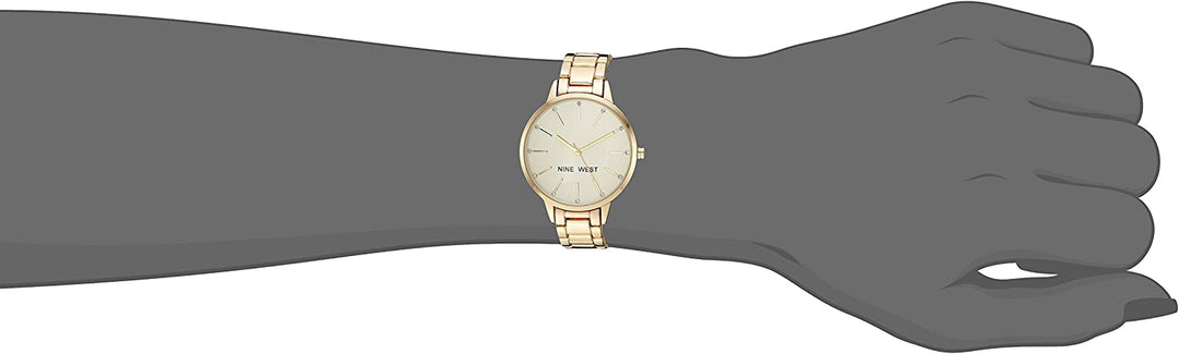 Nine West Women's NW/2098CHGB Crystal Accented Bracelet Watch - 3alababak