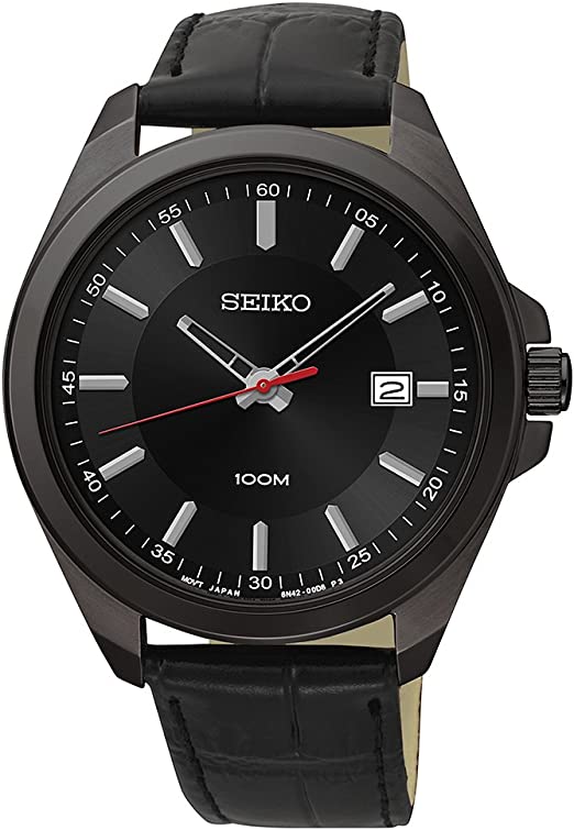 Seiko Men's SUR071 Black Stainless Steel & Leather Men's watch - 3alababak
