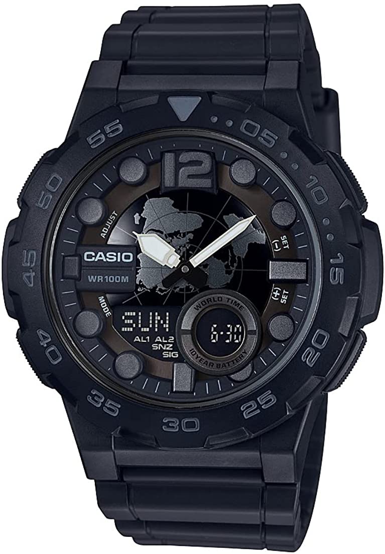 Casio Men's Quartz Stainless Steel and Resin Casual Watch (Model: AEQ-100W-1BVCF) - 3alababak