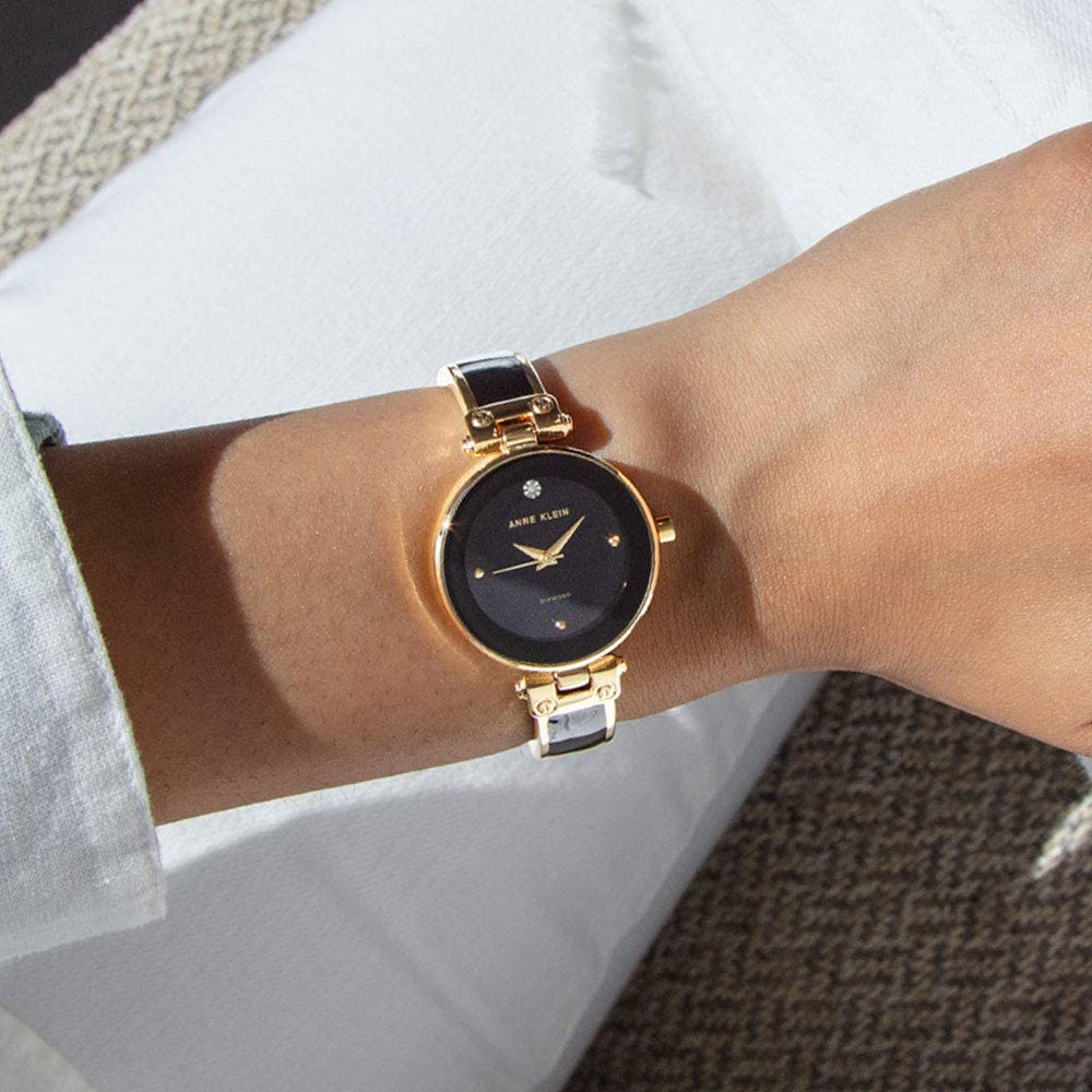 Anne Klein Women's AK/1980BKGB Genuine Diamond Dial Bangle Watch - 3alababak