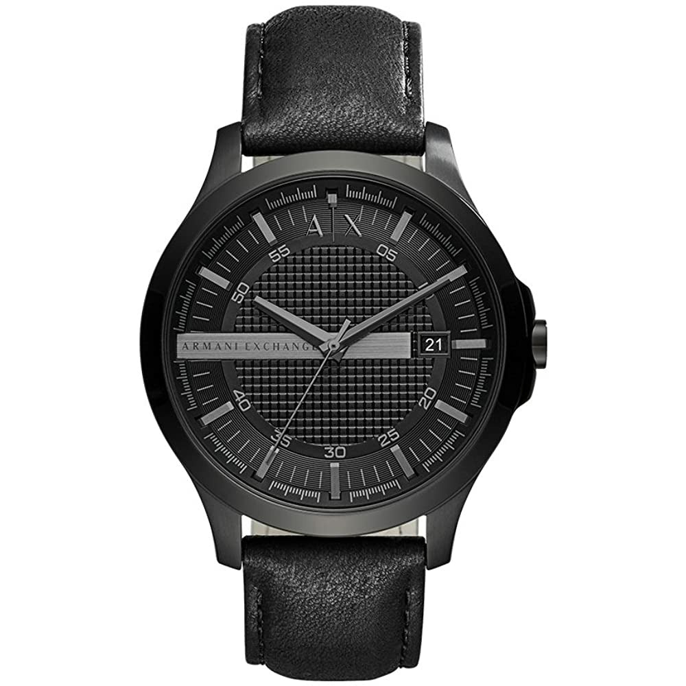 AX ARMANI EXCHANGE Men's Hampton Leather Watch, Color: Black/Black (Model: AX2400) - 3alababak