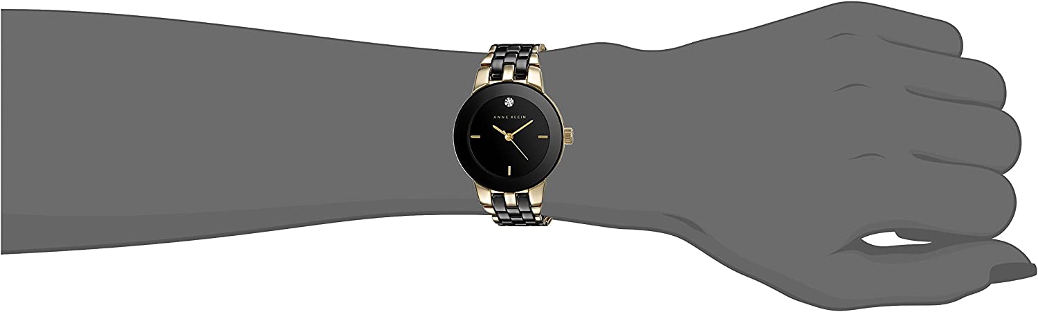 Anne Klein Women's Genuine Diamond Dial Ceramic Bracelet Watch AK/1610BKGB Black/Gold - 3alababak