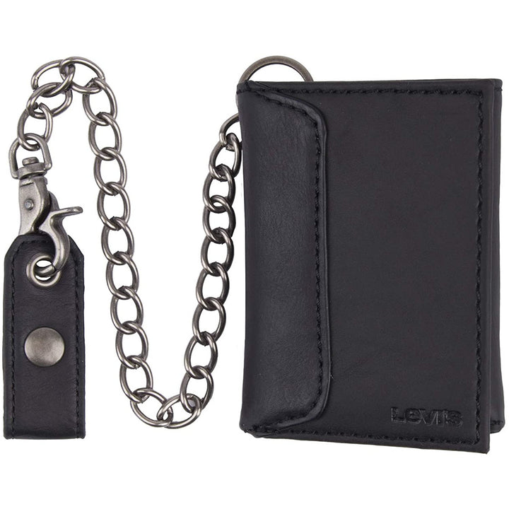 Levi's Men's Trifold 31LV1194 Wallet-Sleek and Slim Includes Id Window Black Chain - 3alababak