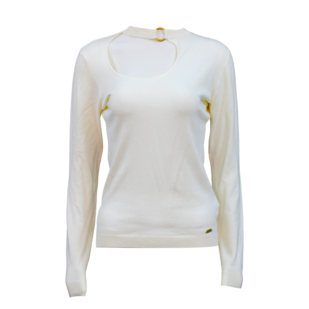 Guess Women Long Sleeve Off White Sweater Top - 3alababak