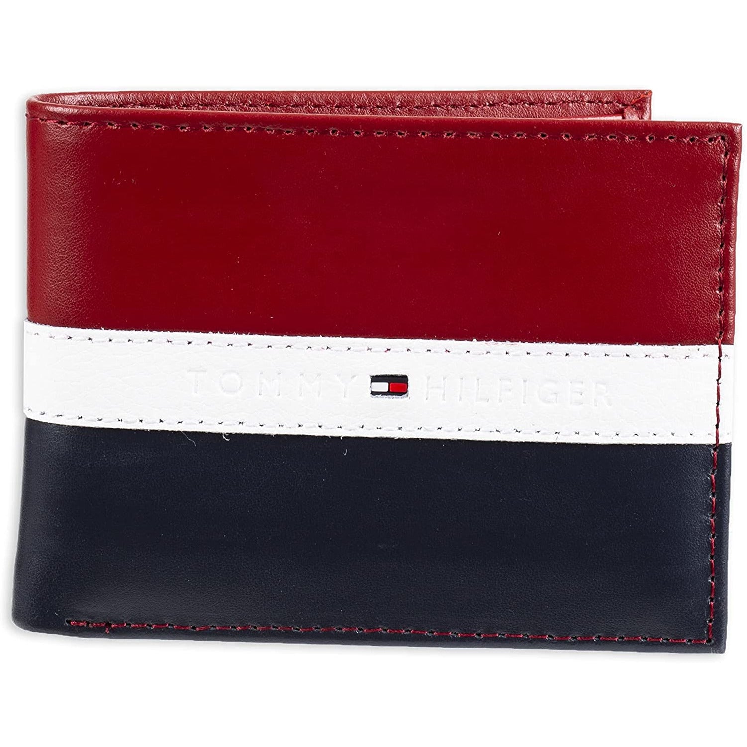 Tommy Hilfiger Men's 31TL220053 Leather Wallet Slim Bifold with 6 Credit Card Pockets & Removable ID Window, Red/Navy - 3alababak