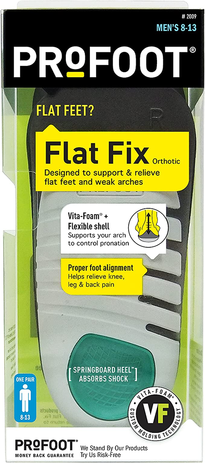 PROFOOT, Flat Fix Orthotic, 1 Pair, Orthotic Insoles for Flat Feet and Low Arches, Inserts Help Support Arch and Heel, Lightweight, Absorbs Shock to Help Reduce Foot, Leg, Hip, Back Pain - 3alababak