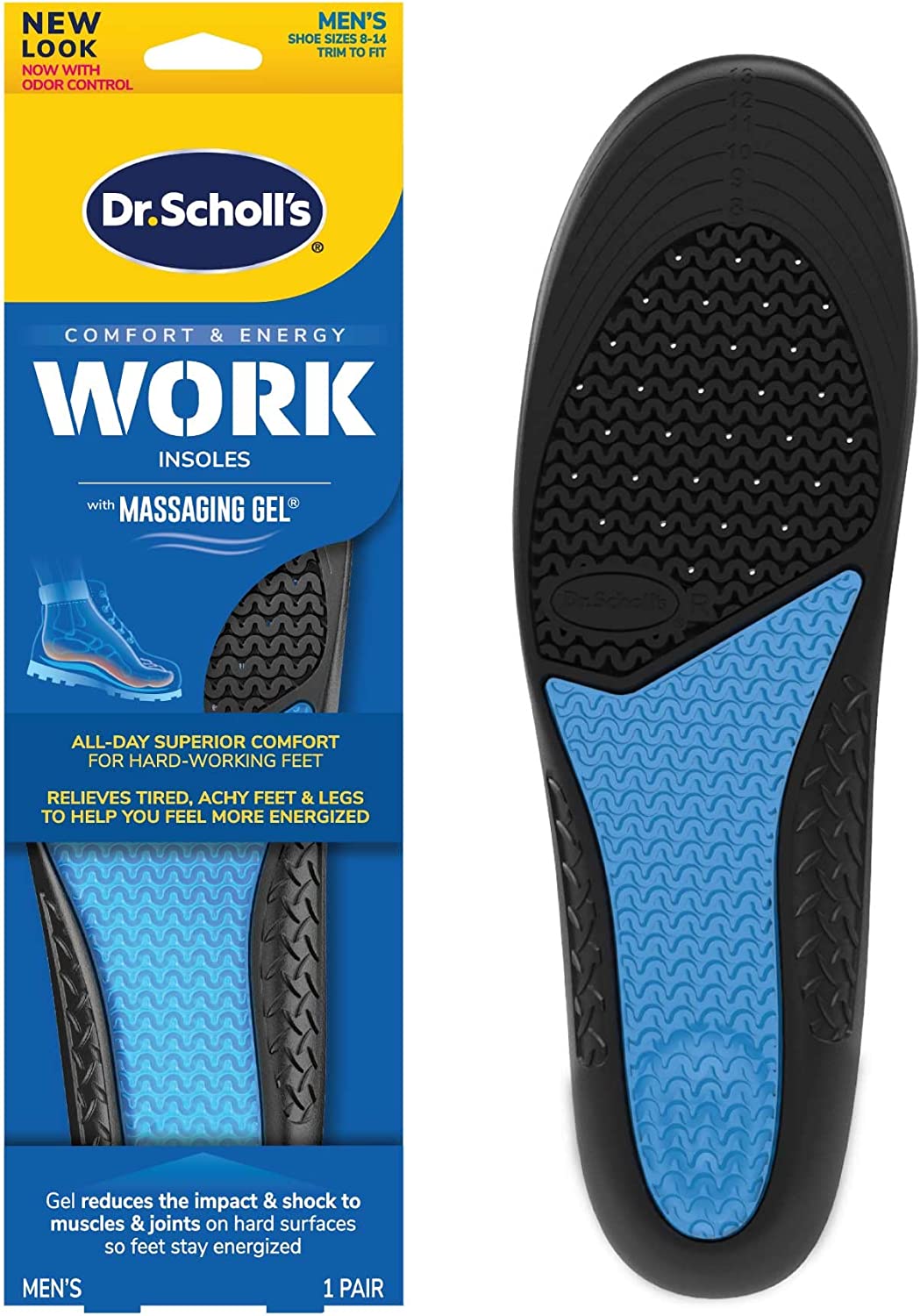 Work All-Day Superior Comfort Insoles (with) Massaging Gel®, Men, 1 Pair, Trim to Fit Men 8 - 14 - 3alababak