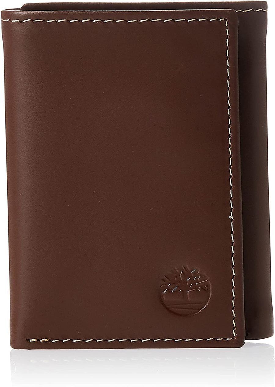 Timberland Men's Leather Trifold Wallet with ID Window Brown D77221/01 - 3alababak