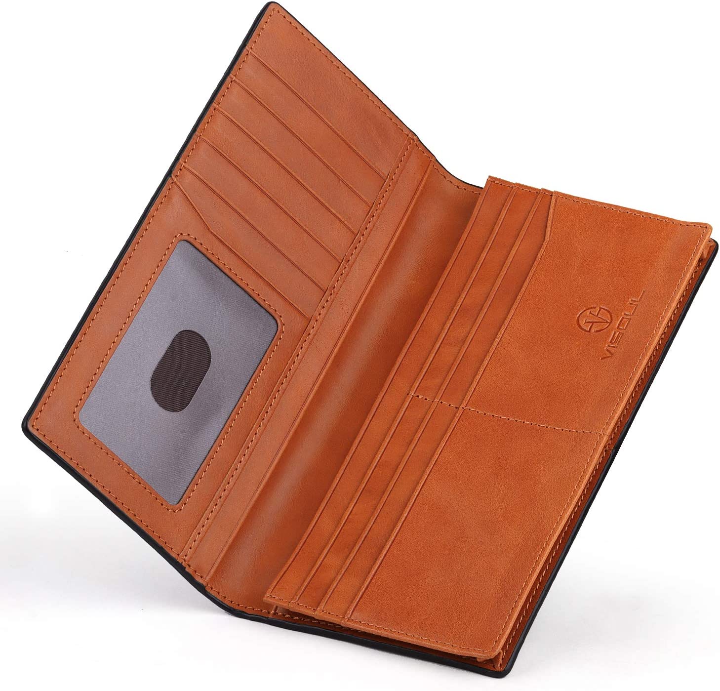 VISOUL Men’s Leather Long Checkbook Bifold Wallets with RFID Blocking, Carbon Fiber Leather Tall Wallet - 3alababak