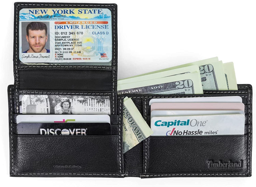 Timberland Men's Genuine Leather RFID Blocking Passcase Security Wallet, black D97017/08A - 3alababak