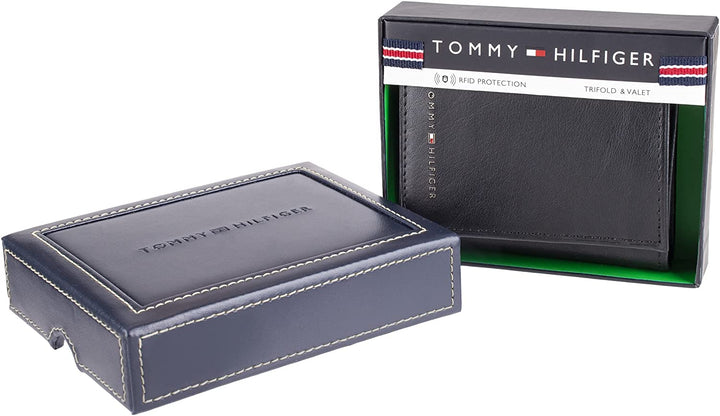 Tommy Hilfiger Men's Genuine Leather Trifold 31TL110045 Wallet - Deep Black - 3alababak