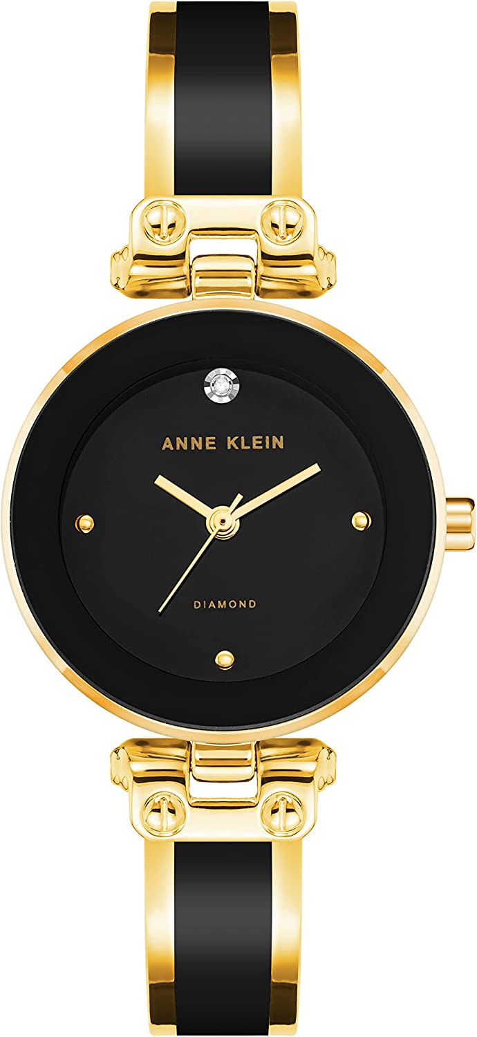 Anne Klein Women's AK/1980BKGB Genuine Diamond Dial Bangle Watch - 3alababak