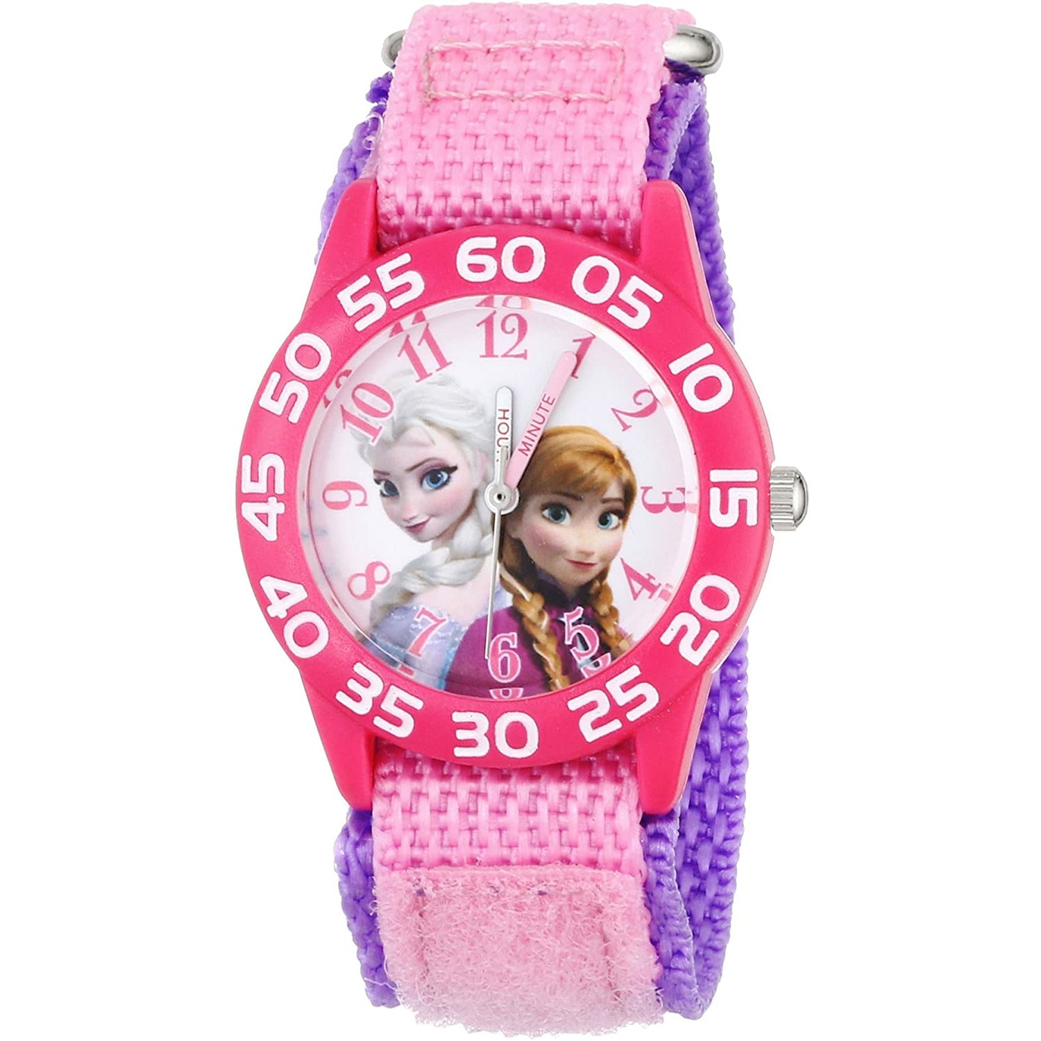 Disney Kids' W001790 Frozen Elsa and Anna Watch, Pink Nylon Band - 3alababak