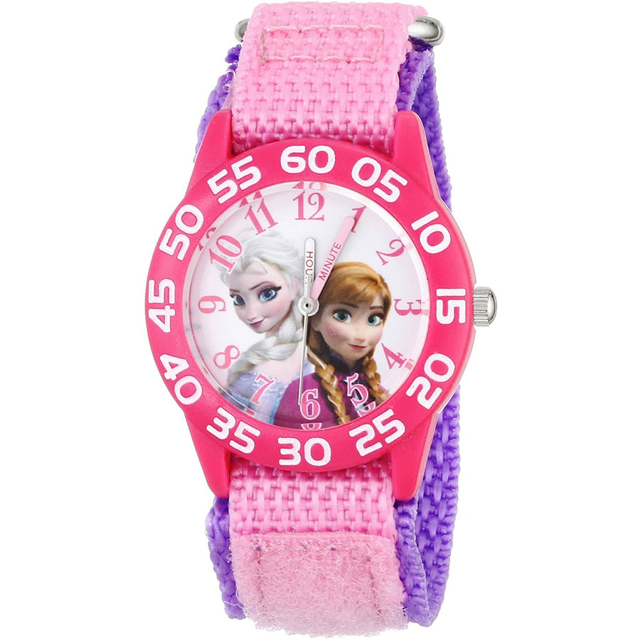 Disney Kids' W001790 Frozen Elsa and Anna Watch, Pink Nylon Band - 3alababak
