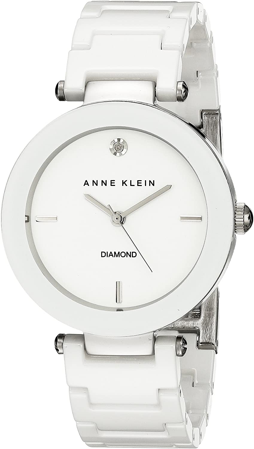Anne Klein Women's Genuine Diamond Dial Ceramic Bracelet Watch AK/1019WTWT - 3alababak