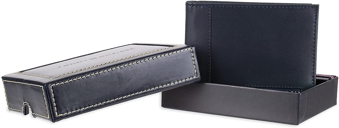 Tommy Hilfiger Men's Leather Wallet 31TL22X063 Bifold with 6 Credit Card Pockets and Removable ID Window, Navy Cambridge