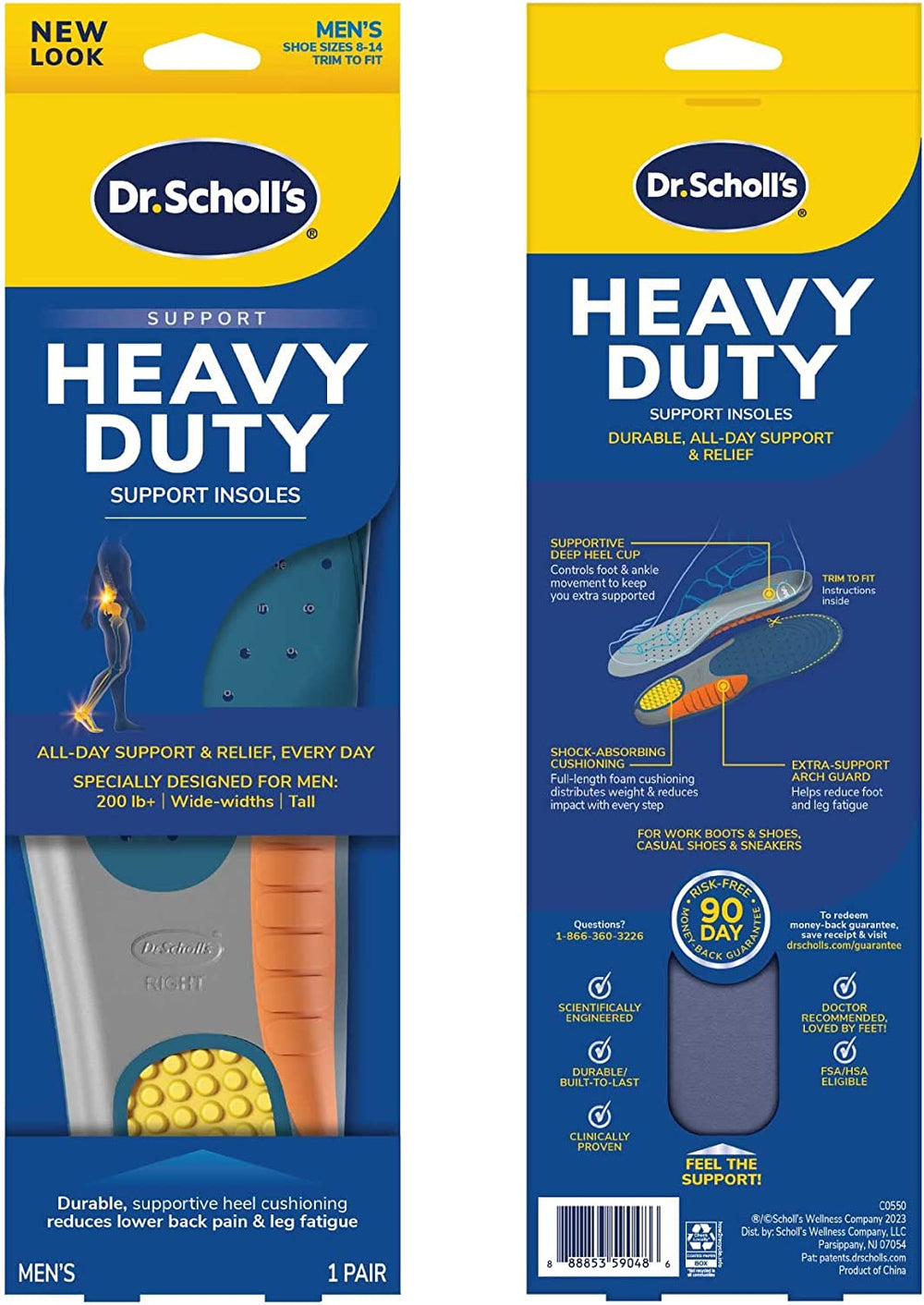 Dr. Scholl's Heavy Duty Support Insole Orthotics, Big & Tall, 200lbs+, Wide Feet, Shock Absorbing, Arch Support, Distributes Pressure, Trim to Fit Inserts, Work Boots & Shoes, Men Size 8-14 - 3alababak