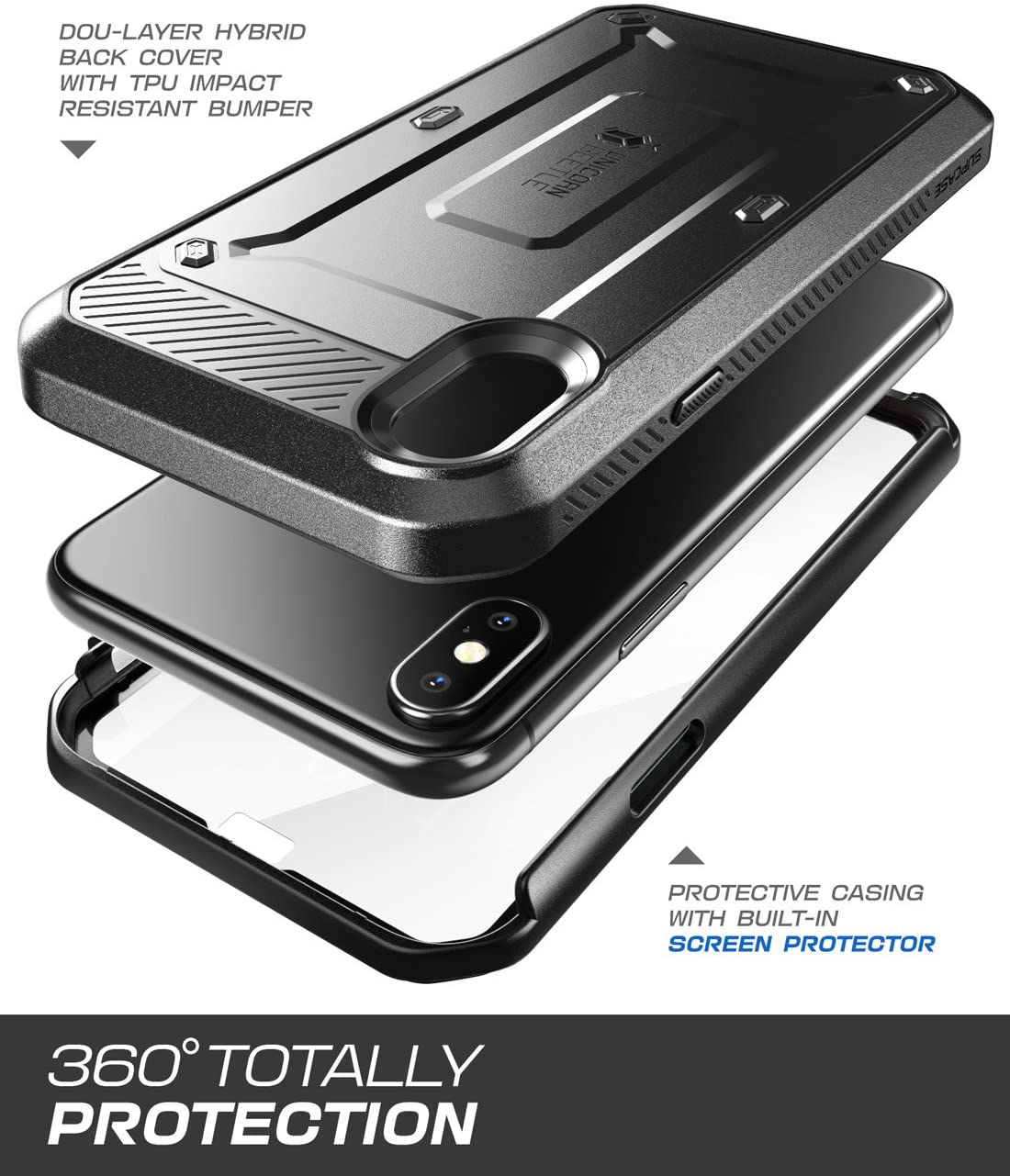 Supcase iPhone Xs, iPhone X Case, Full-body Rugged Holster Case with Built-in Screen Protector Unicorn Beetle PRO Series - 3alababak