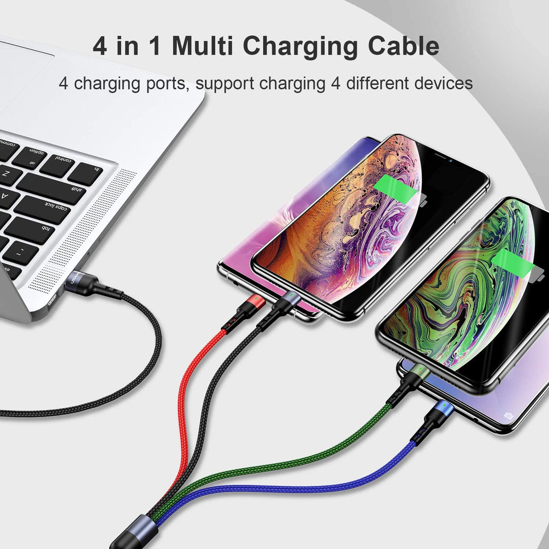 Multi Charging Cable USAMS 4FT 4 in 1 Nylon Braided Multiple USB Fast Charging Cord Adapter Type C Micro USB Port Connectors Compatible Cell Phones Tablets and More - 3alababak