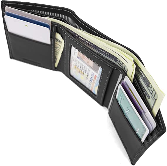 Timberland D77221/08 Tri-Fold Men's Leather Trifold Wallet with ID Window - Black Hunter - 3alababak