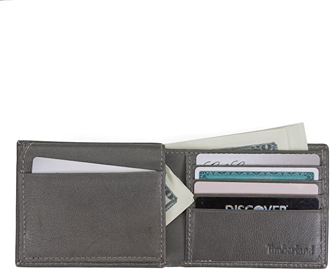 Timberland Men's D84218/30 Leather Wallet with Attached Flip Pocket Charcoal (Cloudy)