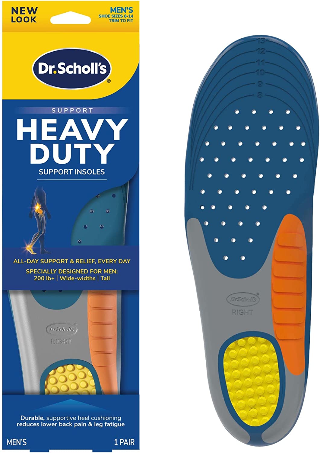 Dr. Scholl's Heavy Duty Support Insole Orthotics, Big & Tall, 200lbs+, Wide Feet, Shock Absorbing, Arch Support, Distributes Pressure, Trim to Fit Inserts, Work Boots & Shoes, Men Size 8-14 - 3alababak