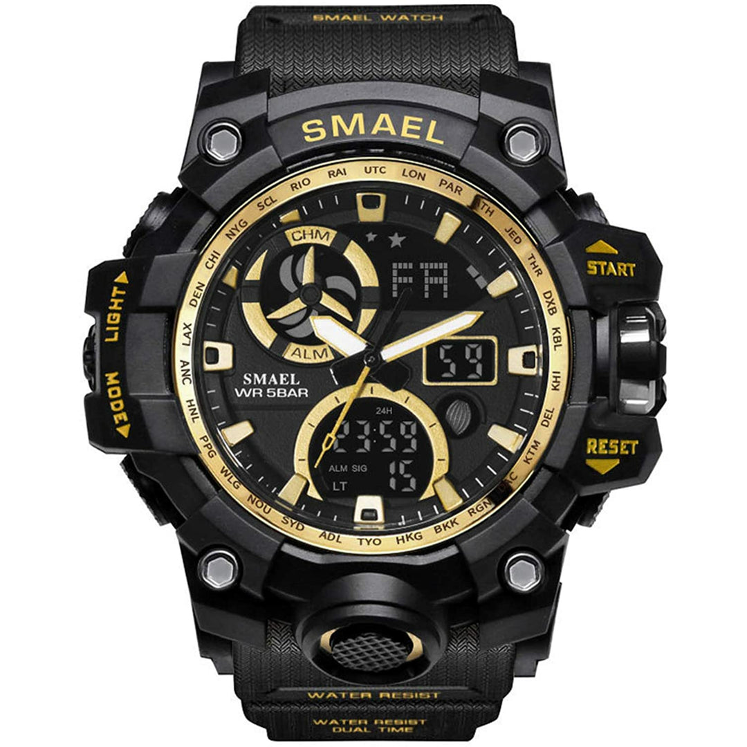 Military Men's Sports Analog Quartz Watch Dual Display Alarm Digital Watches with LED Backlight SM1545 - 3alababak