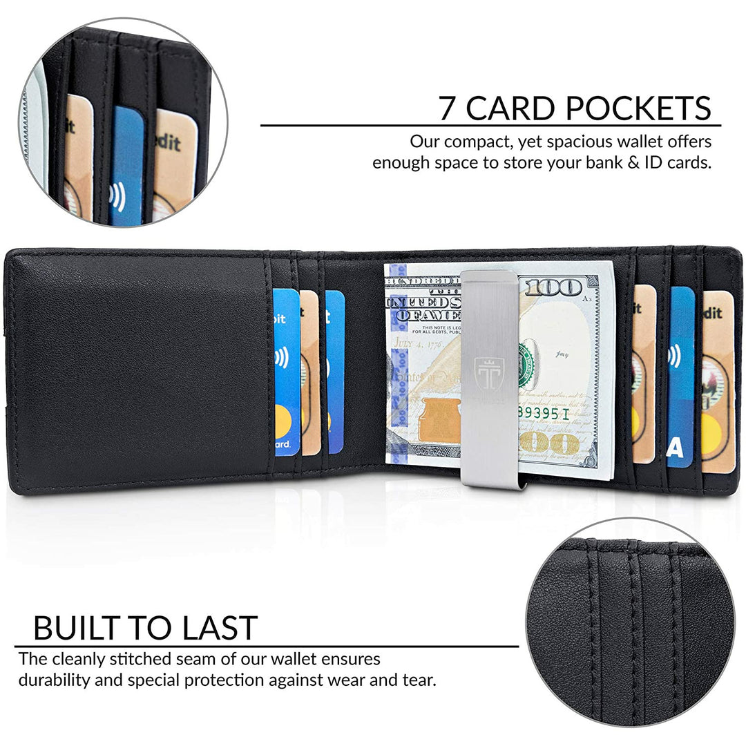 TRAVANDO Money Clip Wallet - Mens Wallets slim Front Pocket RFID Carbon Minimalist Design - 3alababak