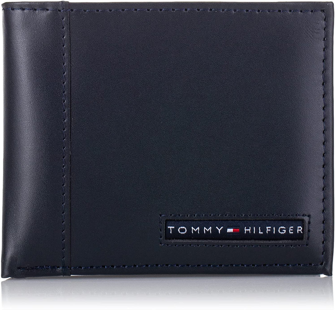 Tommy Hilfiger Men's Leather Wallet 31TL22X063 Bifold with 6 Credit Card Pockets and Removable ID Window, Navy Cambridge - 3alababak