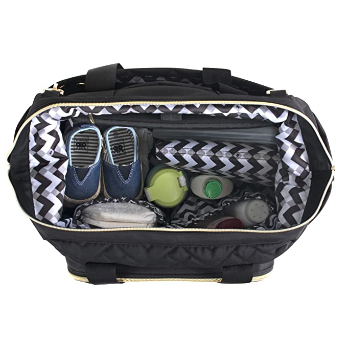 Fisher Price Quilted Diaper Bag Tote & Convertible Crossbody with Adjustable Strap, Insulated Bottle Pocket, & Changing Pad - 3alababak