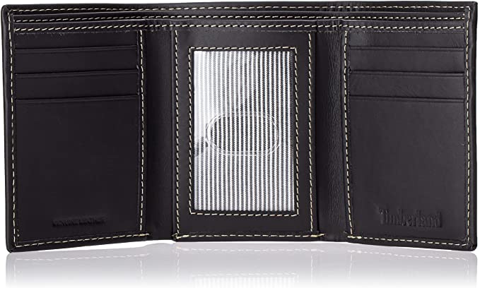 Timberland D77221/08 Tri-Fold Men's Leather Trifold Wallet with ID Window - Black Hunter - 3alababak