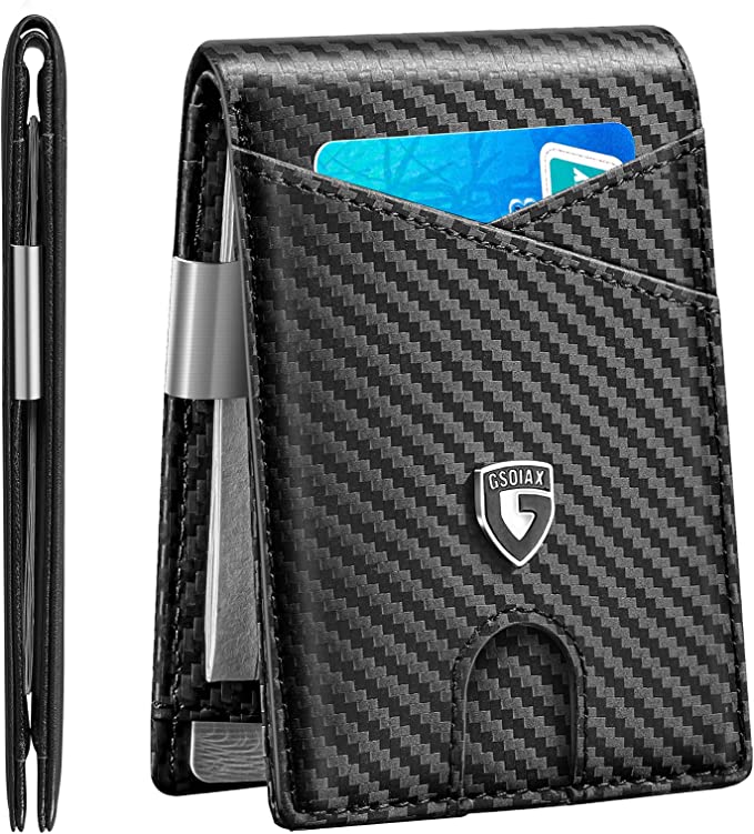GSOIAX Slim Leather RFID Bifold Wallet for Men with Money Clip and 12 Credit Card Holders - Minimalist - 3alababak