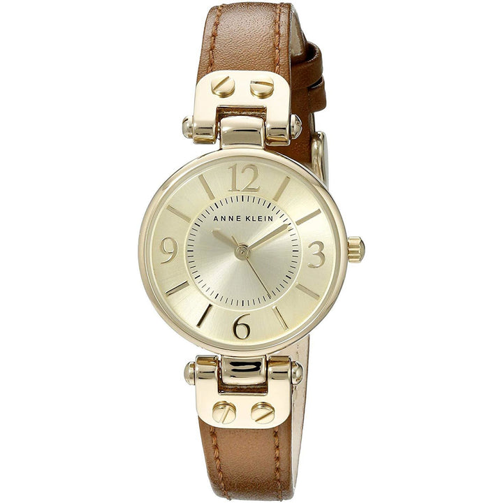 Anne Klein Women's 10/9442CHHY Gold-Tone Champagne Dial and Brown Leather Strap Watch