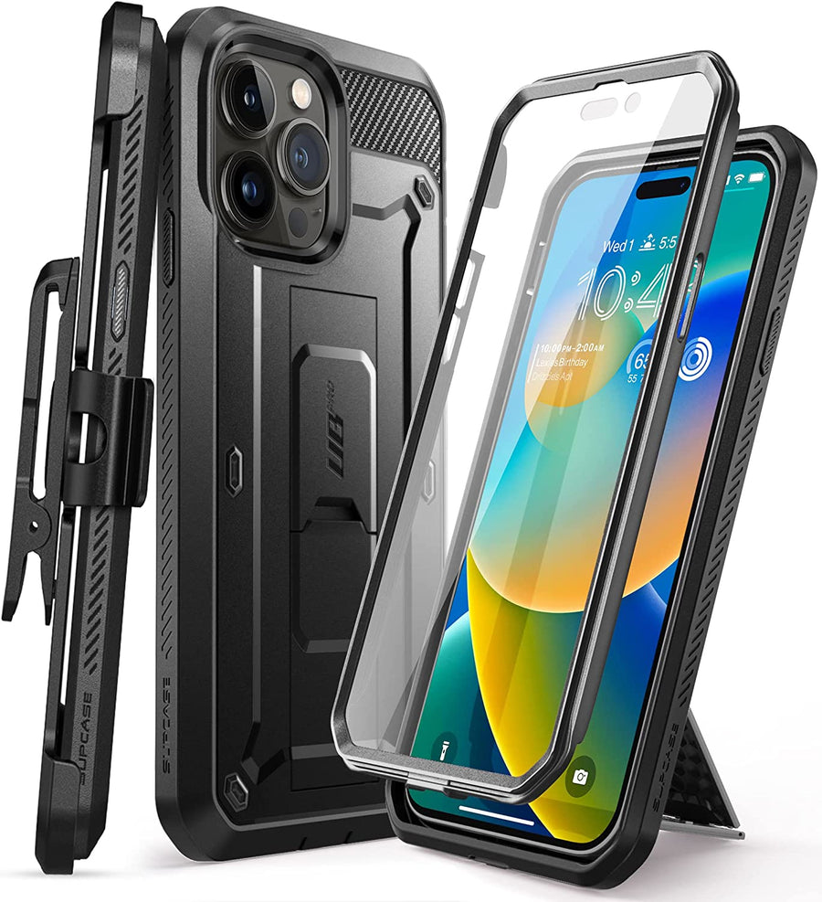 SUPCASE Unicorn Beetle Pro Case for iPhone 14 Pro Max 6.7", with Built-in Screen Protector & Kickstand & Belt-Clip Heavy Duty Rugged Case (Black) - 3alababak