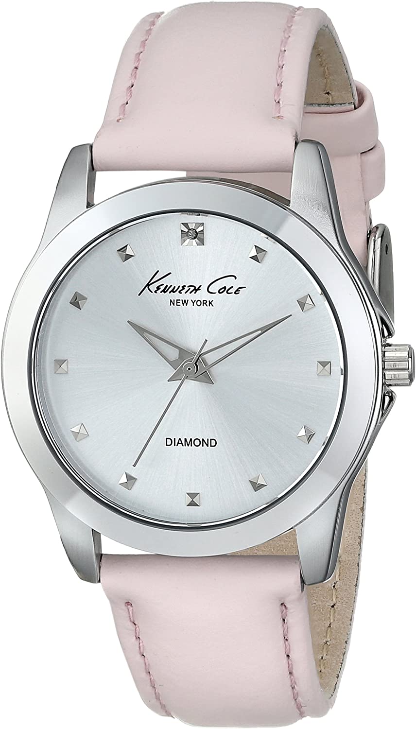 Kenneth Cole New York Women's KC2858 Diamond Accented Stainless Steel Watch With Pink Leather Band - 3alababak